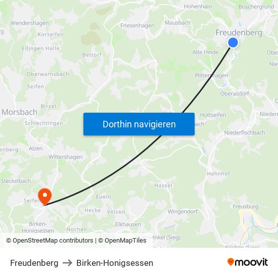Freudenberg to Birken-Honigsessen map