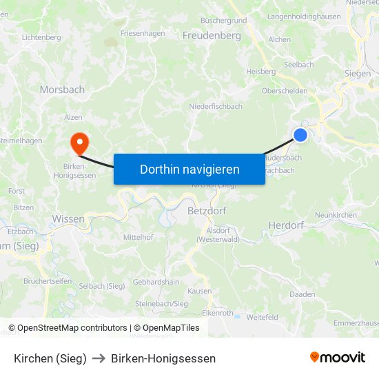 Kirchen (Sieg) to Birken-Honigsessen map
