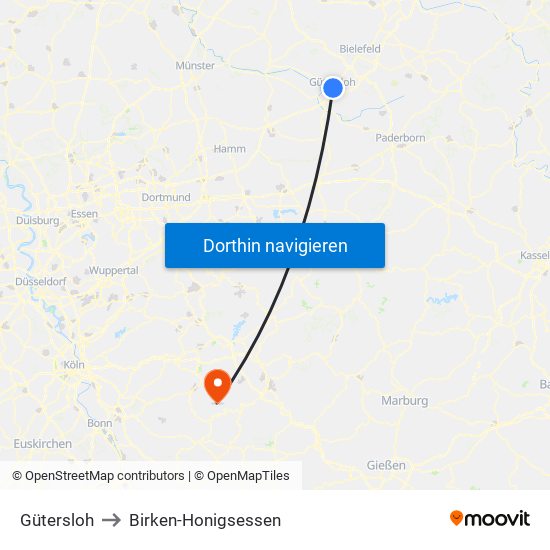 Gütersloh to Birken-Honigsessen map