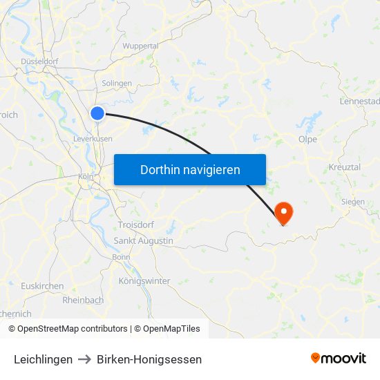 Leichlingen to Birken-Honigsessen map