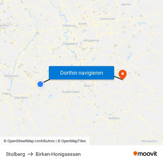 Stolberg to Birken-Honigsessen map