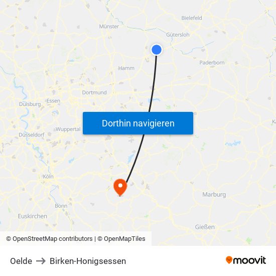 Oelde to Birken-Honigsessen map