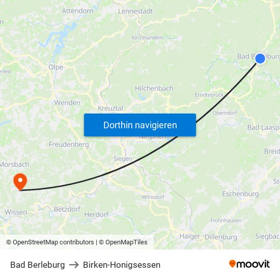 Bad Berleburg to Birken-Honigsessen map