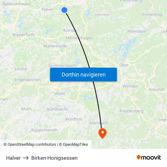 Halver to Birken-Honigsessen map