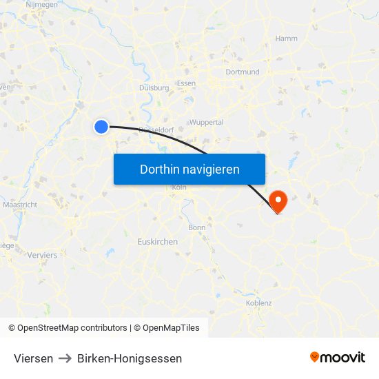 Viersen to Birken-Honigsessen map