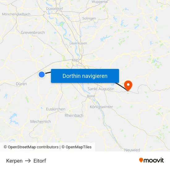 Kerpen to Eitorf map
