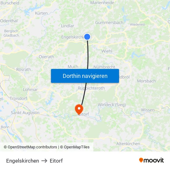 Engelskirchen to Eitorf map