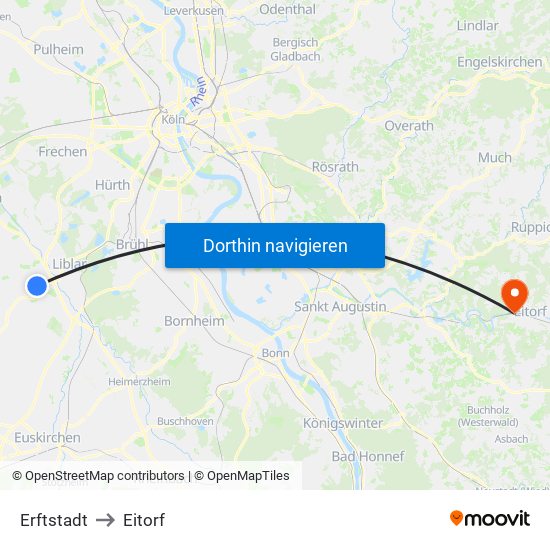 Erftstadt to Eitorf map