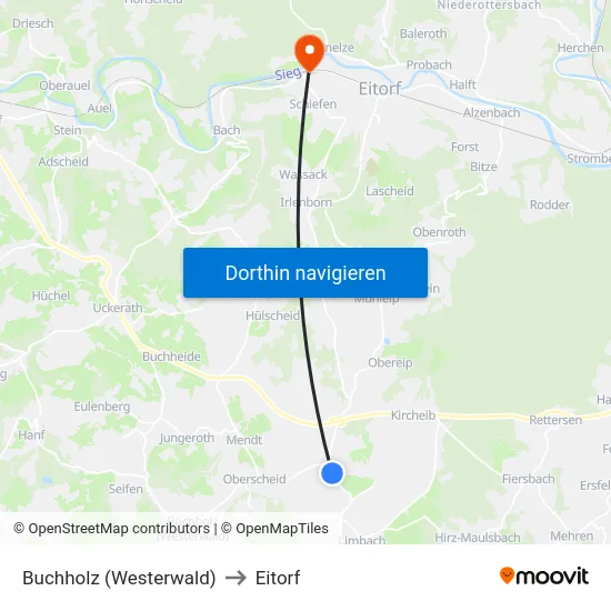 Buchholz (Westerwald) to Eitorf map