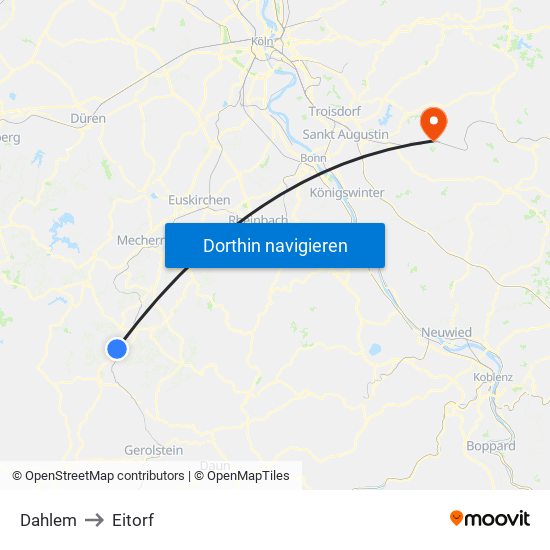 Dahlem to Eitorf map