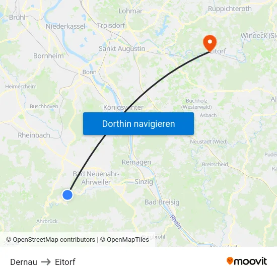 Dernau to Eitorf map