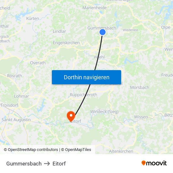 Gummersbach to Eitorf map