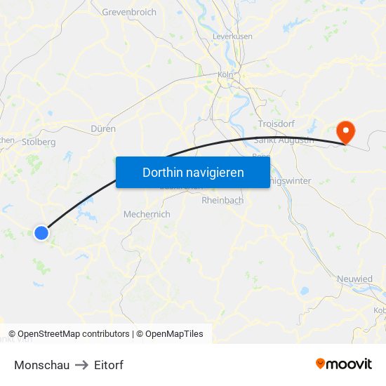 Monschau to Eitorf map