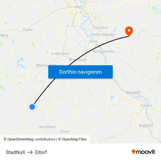 Stadtkyll to Eitorf map