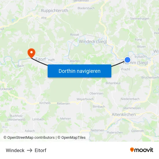 Windeck to Eitorf map