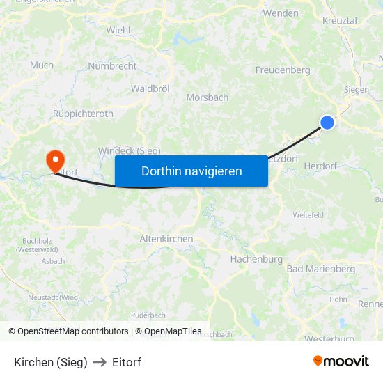 Kirchen (Sieg) to Eitorf map