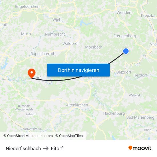 Niederfischbach to Eitorf map