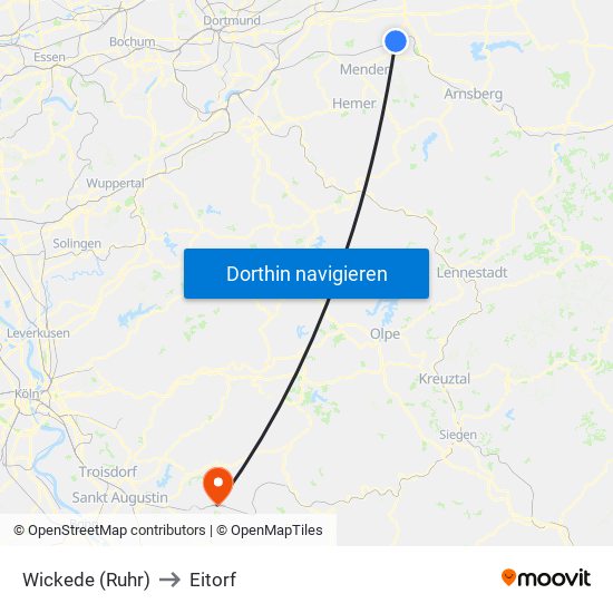 Wickede (Ruhr) to Eitorf map