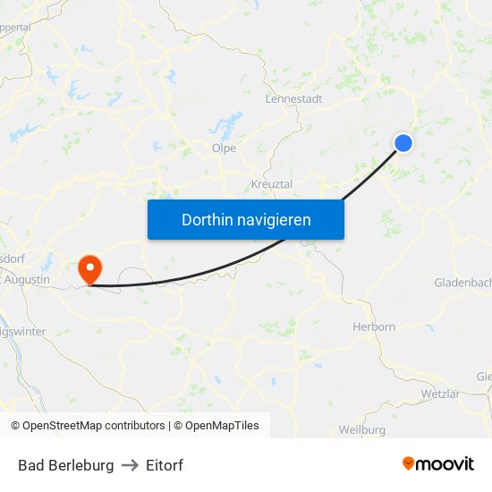 Bad Berleburg to Eitorf map