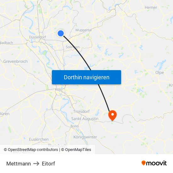 Mettmann to Eitorf map