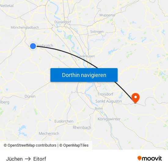 Jüchen to Eitorf map