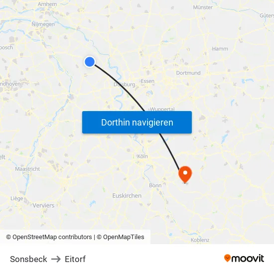 Sonsbeck to Eitorf map