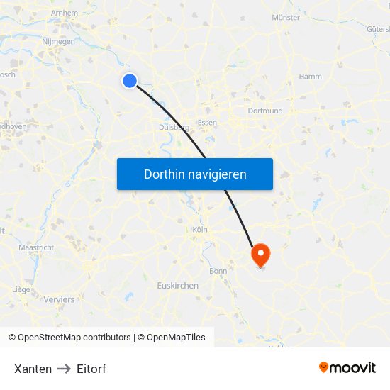 Xanten to Eitorf map