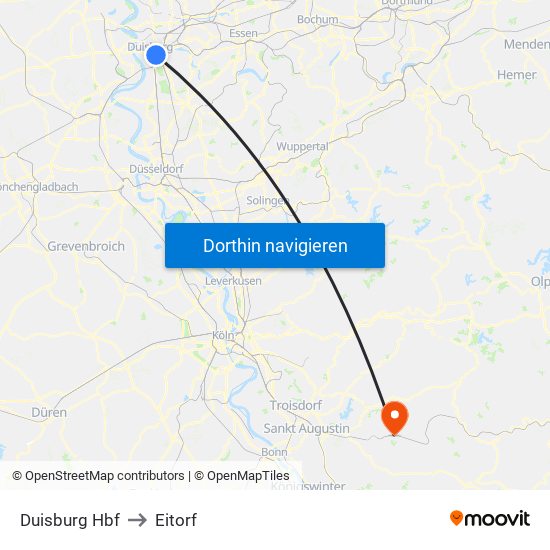 Duisburg Hbf to Eitorf map