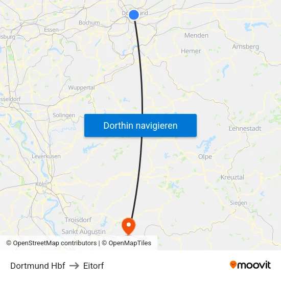 Dortmund Hbf to Eitorf map
