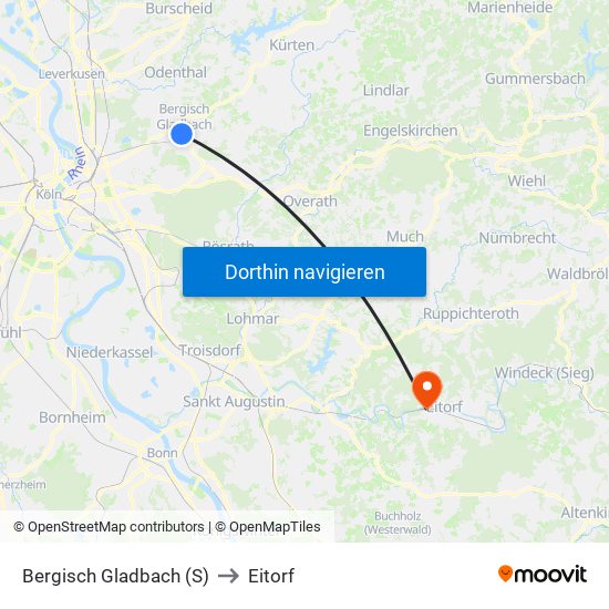Bergisch Gladbach (S) to Eitorf map