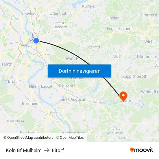 Köln Bf Mülheim to Eitorf map