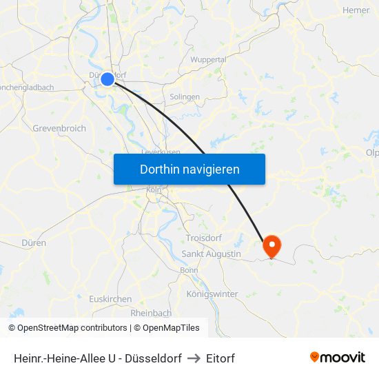 Heinr.-Heine-Allee U - Düsseldorf to Eitorf map