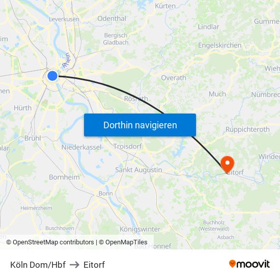 Köln Dom/Hbf to Eitorf map