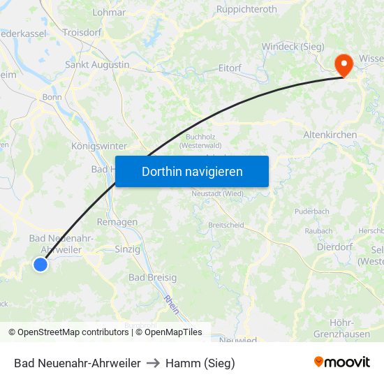 Bad Neuenahr-Ahrweiler to Hamm (Sieg) map