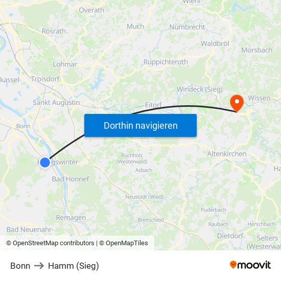 Bonn to Hamm (Sieg) map