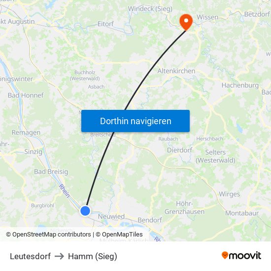 Leutesdorf to Hamm (Sieg) map