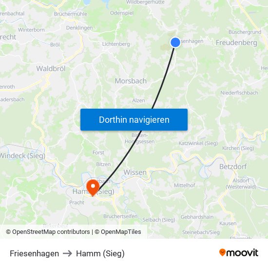 Friesenhagen to Hamm (Sieg) map