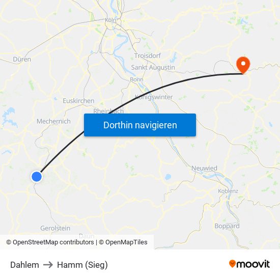 Dahlem to Hamm (Sieg) map