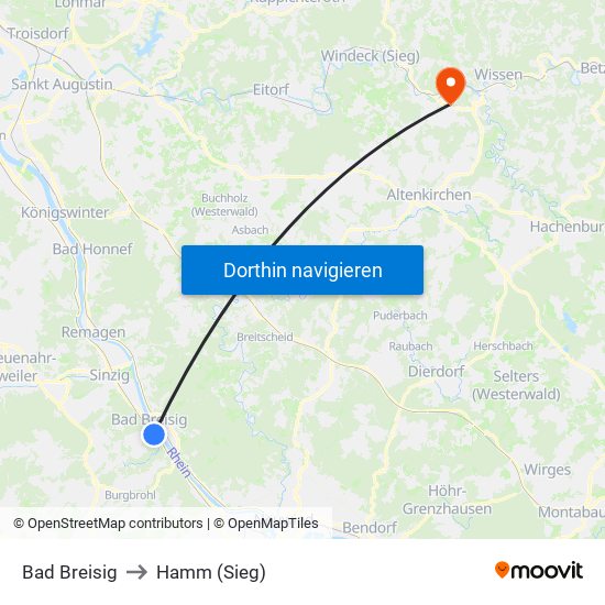 Bad Breisig to Hamm (Sieg) map