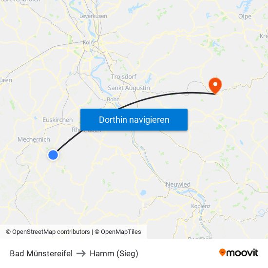Bad Münstereifel to Hamm (Sieg) map