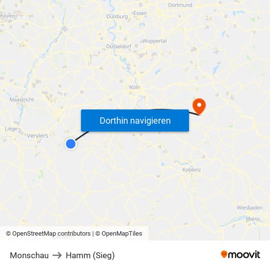 Monschau to Hamm (Sieg) map