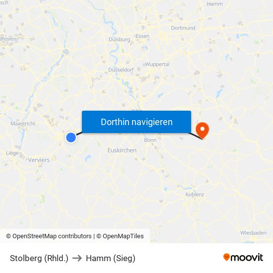 Stolberg (Rhld.) to Hamm (Sieg) map