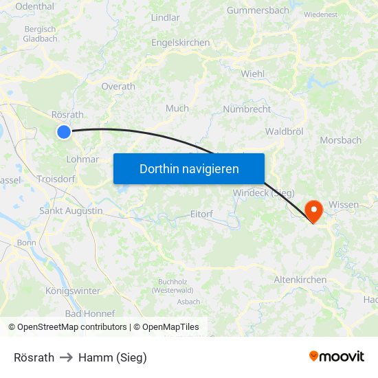 Rösrath to Hamm (Sieg) map