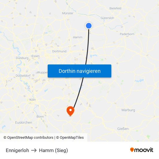 Ennigerloh to Hamm (Sieg) map