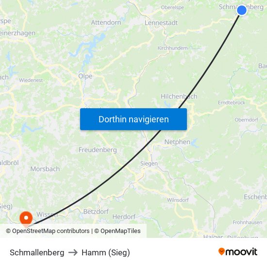 Schmallenberg to Hamm (Sieg) map