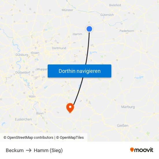 Beckum to Hamm (Sieg) map