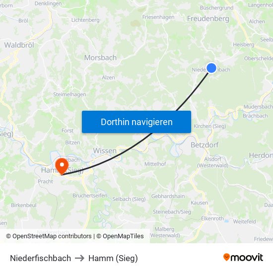 Niederfischbach to Hamm (Sieg) map