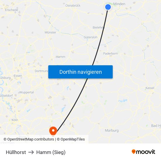 Hüllhorst to Hamm (Sieg) map