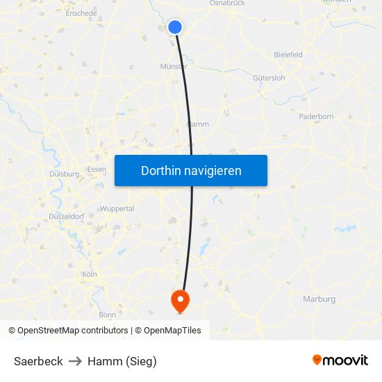 Saerbeck to Hamm (Sieg) map