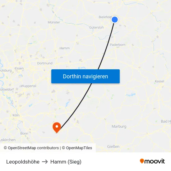 Leopoldshöhe to Hamm (Sieg) map